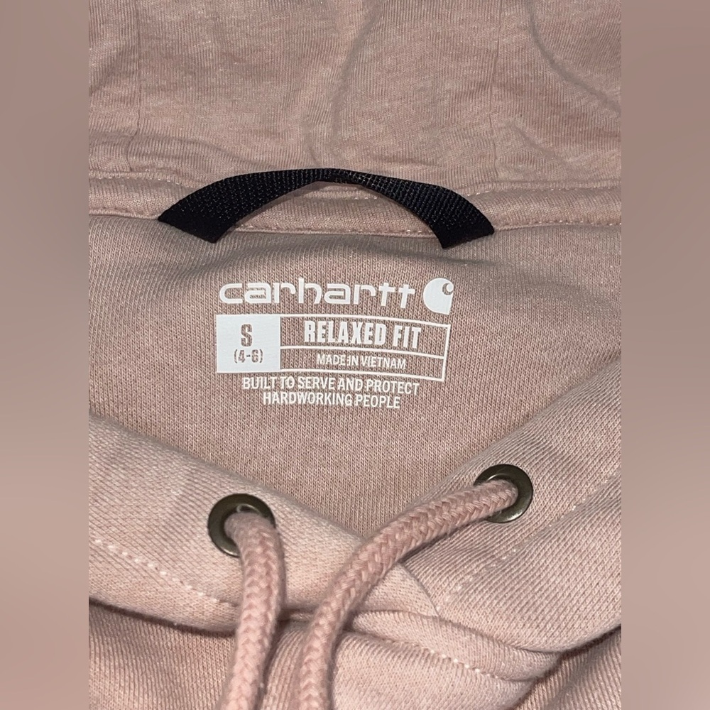 Carhartt Relaxed Fit Midweight Logo Sleeve Hoodie in Dusty Rose Pink Size Small - Picture 7 of 8